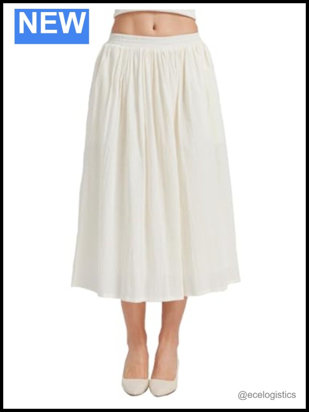 Women's Cotton Midi Skirt with Pockets A-Line High Waist Vintage